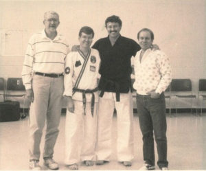 Martial arts pioneer Jack Ericson, historian Keith Yates, Hall of Fame Roy Kurban with Mr. Shoffit